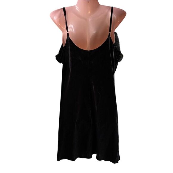Lane Bryant Nightgown Womens 22 24 Black Velvet Faux Fur Trim Slip Chemise - Picture 4 of 6